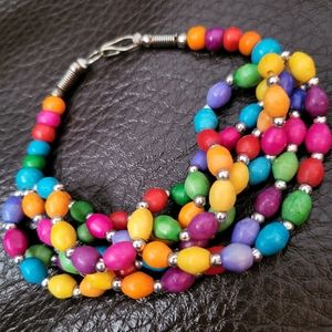 Mozhuo Boho Multilayer Colorful Wood Beaded Statement Bracelet 9" when closed